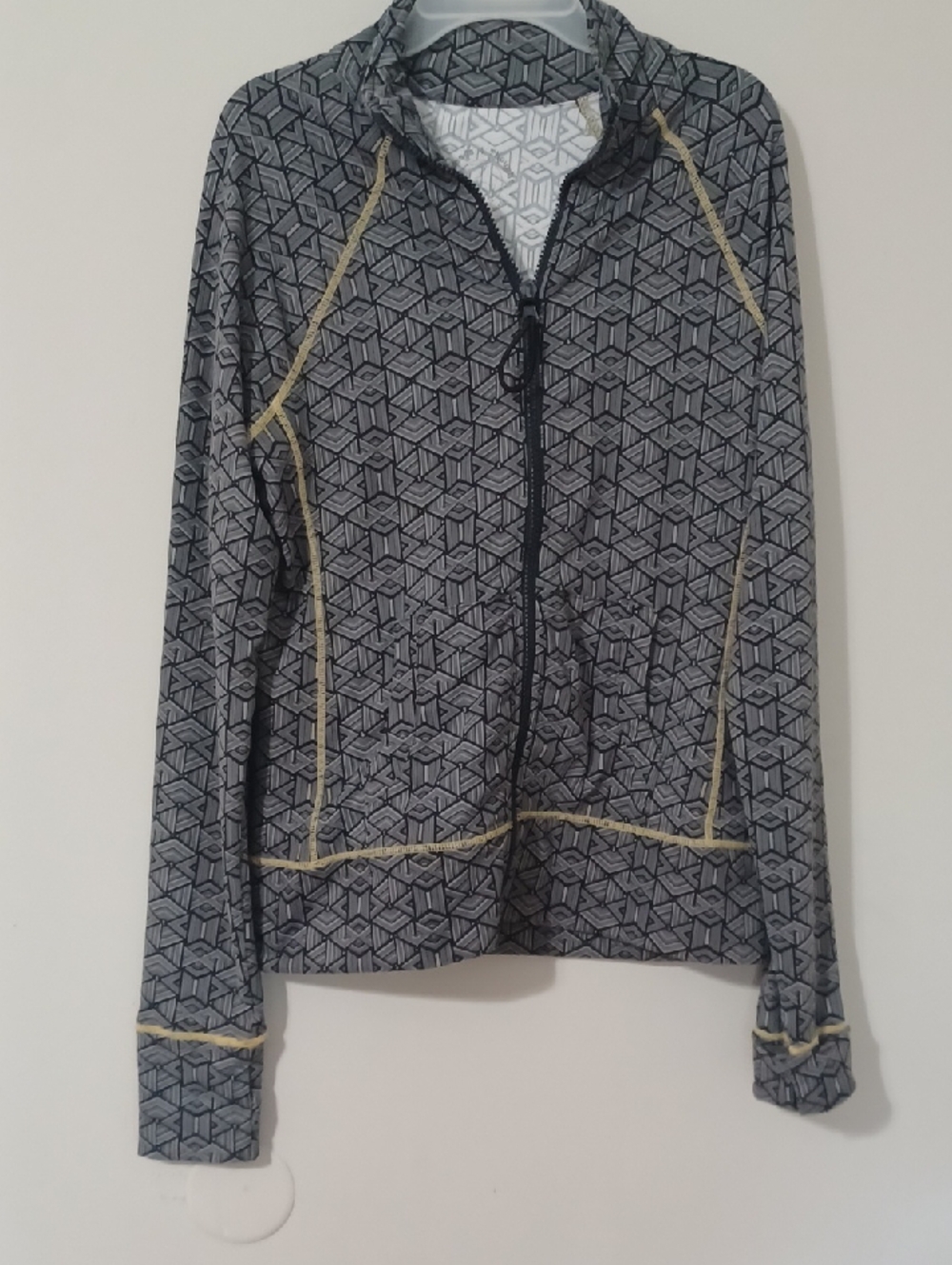 Threads 4 Thought Gray Geometric Zip-Up Jacket with Yellow Stitching. NWOT Sz M